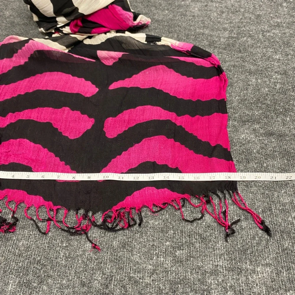 Pink Black White Zebra Print Scarf Lightweight Fringed Tassel Oblong Wrap